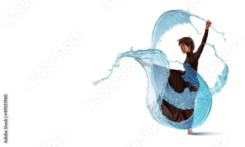 Photo: Girl in color dress dancing.Collage Girl in color dress dancing.Collage