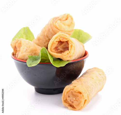 Photo: isolated spring roll and lettuce isolated spring roll and lettuce