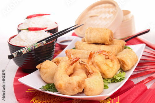 Photo: fried spring roll and rice fried spring roll and rice
