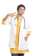 Indian young female doctor on white.