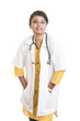 Indian young female doctor on white.
