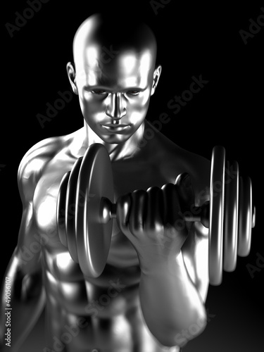 Illustration: 3d rendered illustration of a steel muscle man 3d rendered illustration of a steel muscle man