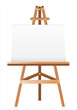 A white canvas on an easel.