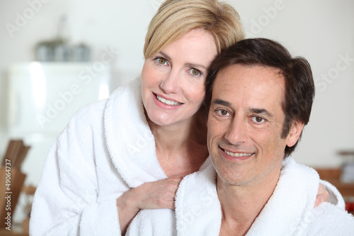 Photo: Couple in bath robes Couple in bath robes