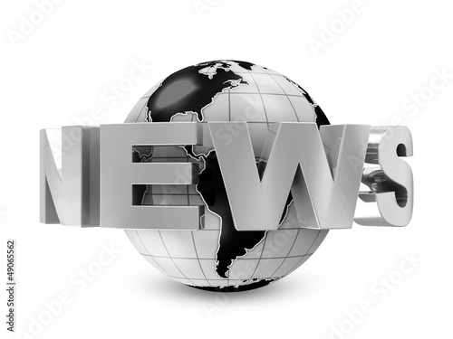 Illustration: Earth Globe with word News isolated on white background Earth Globe with word News isolated on white background
