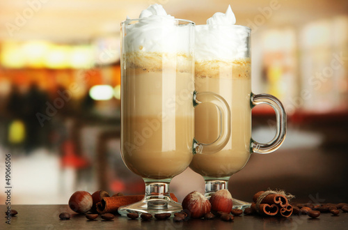 Photo: Fragrant coffee latte in glasses cups with spices, Fragrant coffee latte in glasses cups with spices,