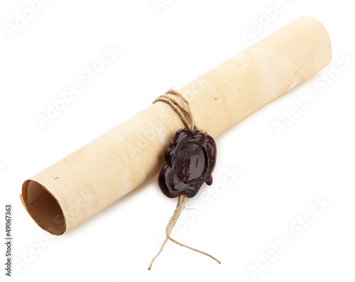 Photo: Old scroll isolated on white Old scroll isolated on white