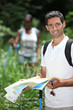Couple  hiking with a map
