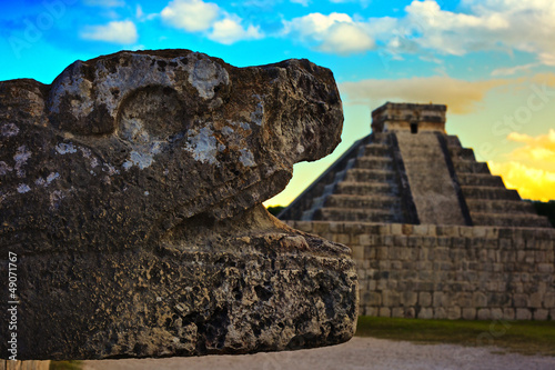 Photo: Snake Head and Pyramid of Chichen Itza Snake Head and Pyramid of Chichen Itza