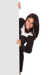 Happy Businesswoman Holding Placard