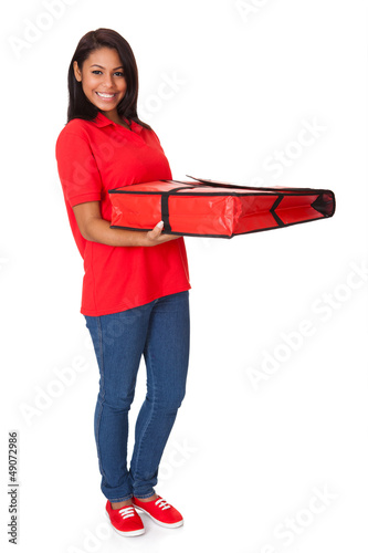 Photo: Young Woman With A Whole Pizza Young Woman With A Whole Pizza