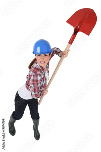 Photo: Furious female laborer Furious female laborer