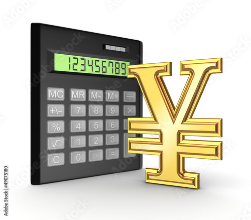 Illustration: Calculator and yen symbol. Calculator and yen symbol.