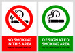 No smoking and Smoking area labels - Set 7