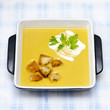 Crema de Calabaza con picatostes y nata.