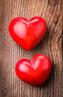 Red hearts on wood