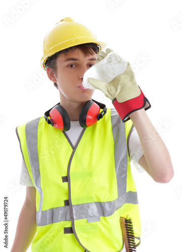 Photo: Apprentice builder drinking ice cold water Apprentice builder drinking ice cold water