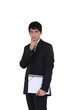 Man accountant standing on white background