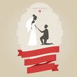Vintage wedding invitation with bride and groom holding hands