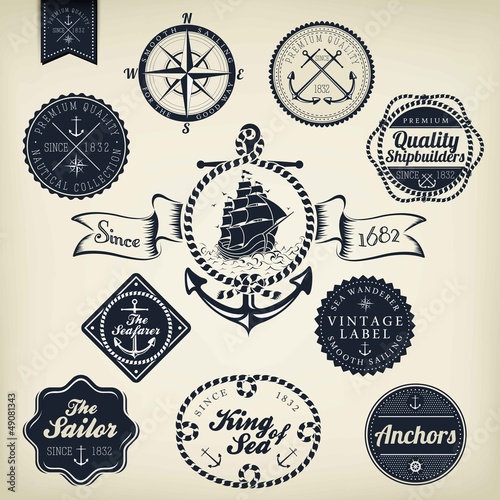 Vector: Set Of Vintage Retro Nautical Badges And Labels Set Of Vintage Retro Nautical Badges And Labels