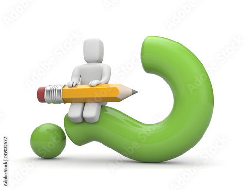 Illustration: Person hold pencil and question Person hold pencil and question