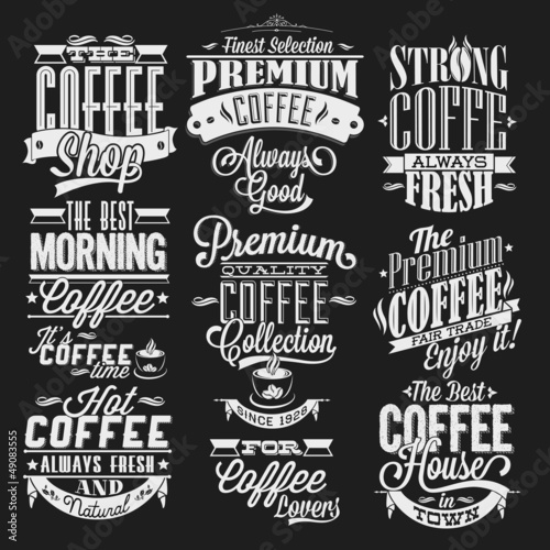 Vector: Set Of Vintage Retro Coffee Labels On Chalkboard Set Of Vintage Retro Coffee Labels On Chalkboard