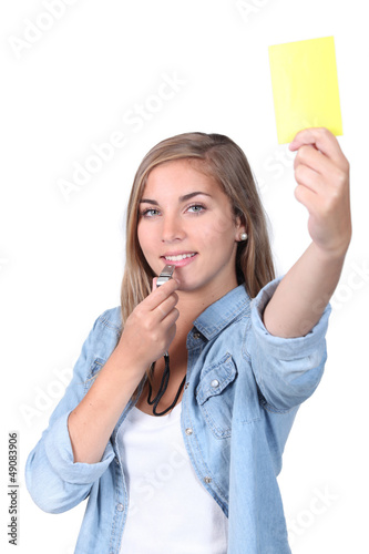 Photo: girl with yellow card girl with yellow card