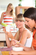Girls having breakfast