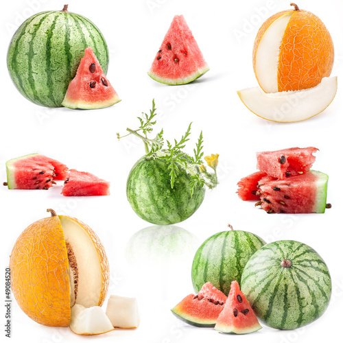 Photo: Collection of watermelon and mellon isolated on white background Collection of watermelon and mellon isolated on white background