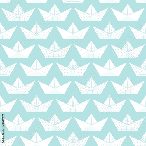 Fototapeta Seamless Pattern White Paperboats Pattern Blue