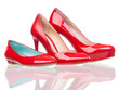 Three different female shoes over white background