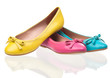 Three different female pumps over white background