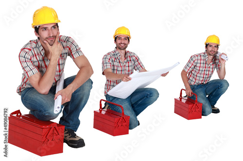 Photo: Three shots of a worker with his toolbox Three shots of a worker with his toolbox