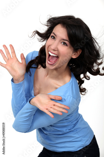 Photo: Brunette has just received good news Brunette has just received good news