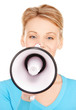 happy woman with megaphone