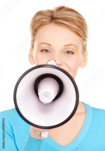 Photo: happy woman with megaphone happy woman with megaphone