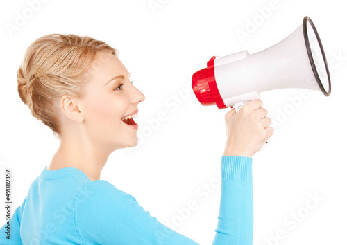 Photo: happy woman with megaphone happy woman with megaphone