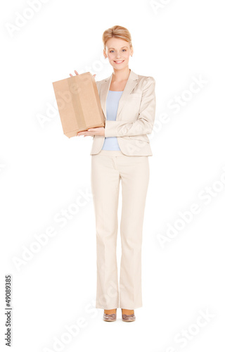 Photo: woman with cardboard box woman with cardboard box
