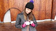 Video: happy smiling girl in the winter on the street happy smiling girl in the winter on the street