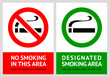 No smoking and Smoking area labels - Set 1