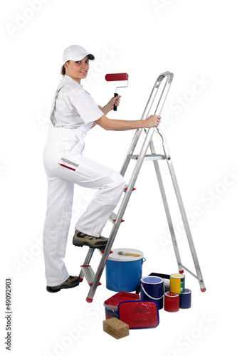 Photo: Painter climbing stairs Painter climbing stairs
