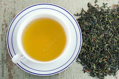 Photo: Green tea in a white cup Green tea in a white cup