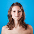 Beautiful Woman on Blue Background