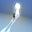 Photo: Key to success, Female walking to the entrance of a keyhole Key to success, Female walking to the entrance of a keyhole