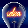 Illustration: The word "idea" light bulb inside The word "idea" light bulb inside