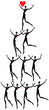 Pyramid silhouettes of people and hearts.