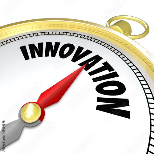 Illustration: Innovation Gold Compass Points to New Change Innovation Gold Compass Points to New Change