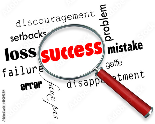 Illustration: Finding Success Amid Failure - Magnifying Glass Finding Success Amid Failure - Magnifying Glass