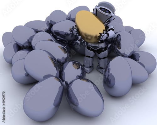 Illustration: robot with golden easgter egg robot with golden easgter egg