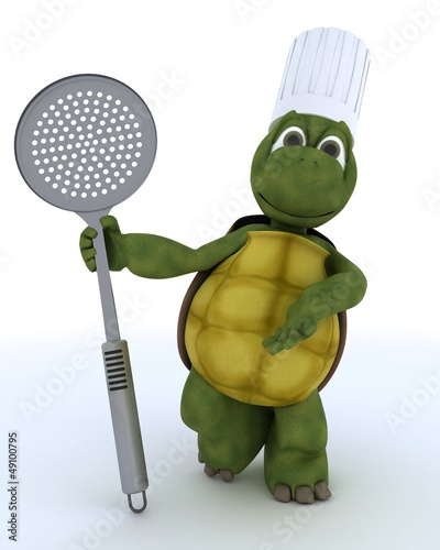 Illustration: tortoise chef with straining spoon tortoise chef with straining spoon